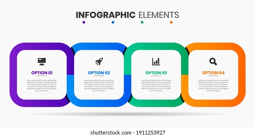 Vector Graphic of Infographic Element Design Templates with Icons and 4 Options or Steps. Suitable for Process Diagram, Presentations, Workflow Layout, Banner, Flow Chart, Infographic.