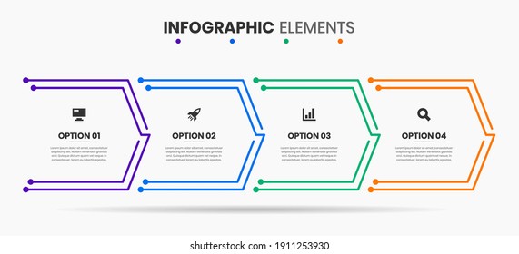 Vector Graphic of Infographic Element Design Templates with Icons and 4 Options or Steps. Suitable for Process Diagram, Presentations, Workflow Layout, Banner, Flow Chart, Infographic.