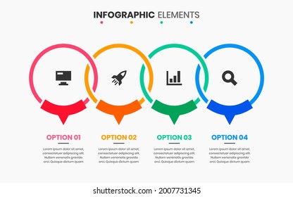 Vector Graphic of Infographic Element Design Templates with Icons and 4 Options or Steps. Suitable for Process Diagram, Presentations, Workflow Layout, Banner, Flow Chart, Infographic.