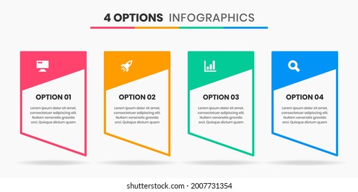 Vector Graphic of Infographic Element Design Templates with Icons and 4 Options or Steps. Suitable for Process Diagram, Presentations, Workflow Layout, Banner, Flow Chart, Infographic.