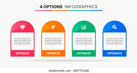 Vector Graphic of Infographic Element Design Templates with Icons and 4 Options or Steps. Suitable for Process Diagram, Presentations, Workflow Layout, Banner, Flow Chart, Infographic.