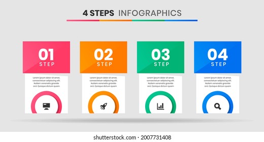 Vector Graphic of Infographic Element Design Templates with Icons and 4 Options or Steps. Suitable for Process Diagram, Presentations, Workflow Layout, Banner, Flow Chart, Infographic.