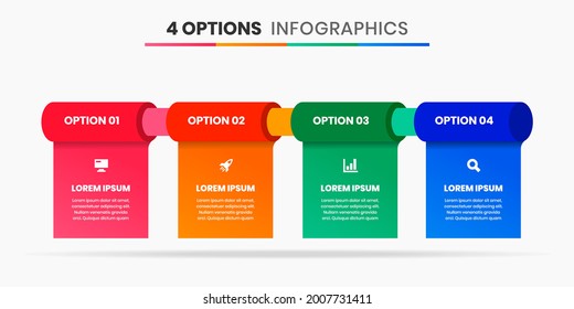 Vector Graphic of Infographic Element Design Templates with Icons and 4 Options or Steps. Suitable for Process Diagram, Presentations, Workflow Layout, Banner, Flow Chart, Infographic.