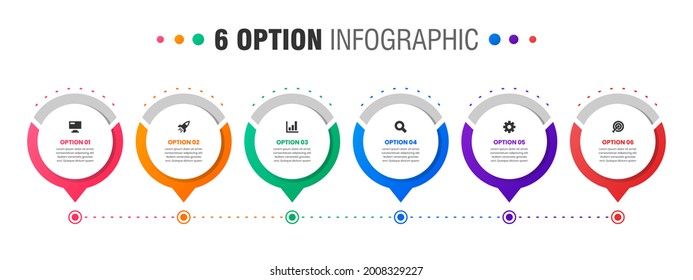 Vector Graphic of Infographic Element Design Templates with Icons and 6 Options or Steps. Suitable for Process Diagram, Presentations, Workflow Layout, Banner, Flow Chart, Infographic.