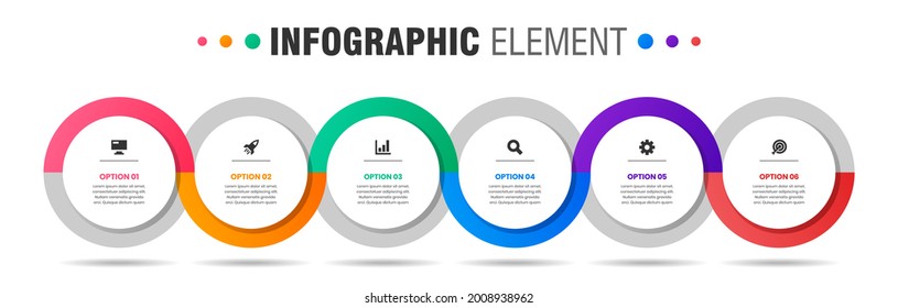 Vector Graphic of Infographic Element Design Templates with Icons and 6 Options or Steps. Suitable for Process Diagram, Presentations, Workflow Layout, Banner, Flow Chart, Infographic.