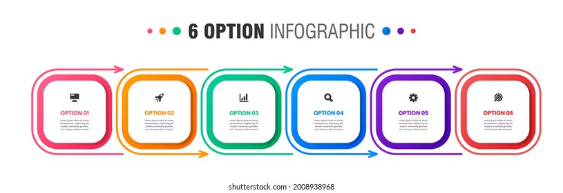 Gráfica vectorial de las plantillas de diseño de elementos infográficos con iconos y 6 opciones o pasos. Adecuado para Diagrama de Procesos, Presentaciones, Diseño de Flujo de Trabajo, Cartel, Gráfico de Flujo, Infografía.