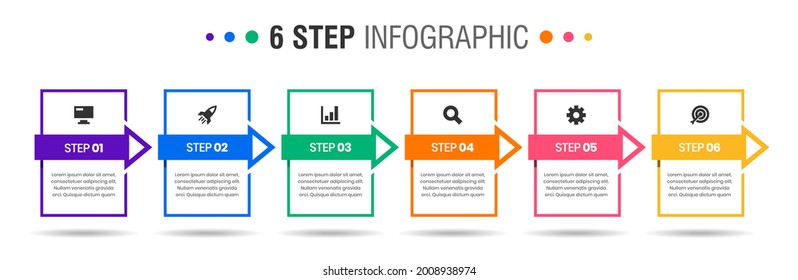 Vector Graphic of Infographic Element Design Templates with Icons and 6 Options or Steps. Suitable for Process Diagram, Presentations, Workflow Layout, Banner, Flow Chart, Infographic.