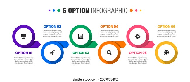 Vector Graphic of Infographic Element Design Templates with Icons and 6 Options or Steps. Suitable for Process Diagram, Presentations, Workflow Layout, Banner, Flow Chart, Infographic.