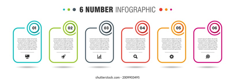 Vector Graphic of Infographic Element Design Templates with Icons and 6 Options or Steps. Suitable for Process Diagram, Presentations, Workflow Layout, Banner, Flow Chart, Infographic.