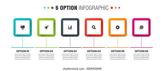 Vector Graphic of Infographic Element Design Templates with Icons and 6 Options or Steps. Suitable for Process Diagram, Presentations, Workflow Layout, Banner, Flow Chart, Infographic.