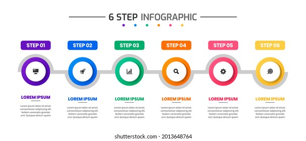 Vector Graphic of Infographic Element Design Templates with Icons and 6 Options or Steps. Suitable for Process Diagram, Presentations, Workflow Layout, Banner, Flow Chart, Infographic.