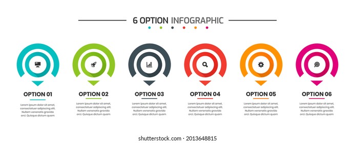Vector Graphic of Infographic Element Design Templates with Icons and 6 Options or Steps. Suitable for Process Diagram, Presentations, Workflow Layout, Banner, Flow Chart, Infographic.