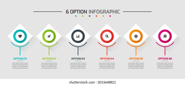 Vector Graphic of Infographic Element Design Templates with Icons and 6 Options or Steps. Suitable for Process Diagram, Presentations, Workflow Layout, Banner, Flow Chart, Infographic.