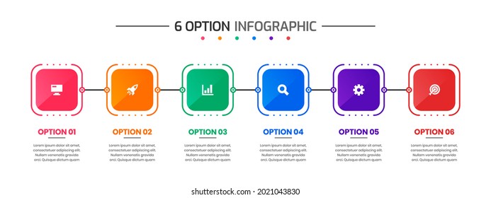 Vector Graphic of Infographic Element Design Templates with Icons and 6 Options or Steps. Suitable for Process Diagram, Presentations, Workflow Layout, Banner, Flow Chart, Infographic.