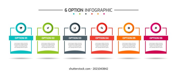 Vector Graphic of Infographic Element Design Templates with Icons and 6 Options or Steps. Suitable for Process Diagram, Presentations, Workflow Layout, Banner, Flow Chart, Infographic.