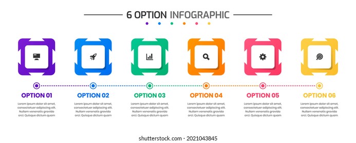 Vector Graphic of Infographic Element Design Templates with Icons and 6 Options or Steps. Suitable for Process Diagram, Presentations, Workflow Layout, Banner, Flow Chart, Infographic.