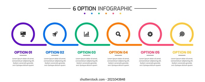 Vector Graphic of Infographic Element Design Templates with Icons and 6 Options or Steps. Suitable for Process Diagram, Presentations, Workflow Layout, Banner, Flow Chart, Infographic.