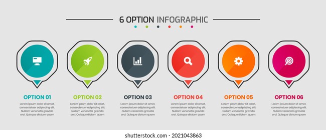 Vector Graphic of Infographic Element Design Templates with Icons and 6 Options or Steps. Suitable for Process Diagram, Presentations, Workflow Layout, Banner, Flow Chart, Infographic.