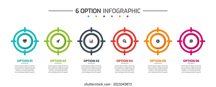 Vector Graphic of Infographic Element Design Templates with Icons and 6 Options or Steps. Suitable for Process Diagram, Presentations, Workflow Layout, Banner, Flow Chart, Infographic.