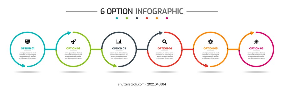 Vector Graphic of Infographic Element Design Templates with Icons and 6 Options or Steps. Suitable for Process Diagram, Presentations, Workflow Layout, Banner, Flow Chart, Infographic.