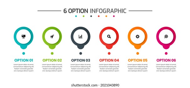 Vector Graphic of Infographic Element Design Templates with Icons and 6 Options or Steps. Suitable for Process Diagram, Presentations, Workflow Layout, Banner, Flow Chart, Infographic.