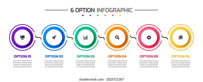 Gráfica vectorial de las plantillas de diseño de elementos infográficos con iconos y 6 opciones o pasos. Adecuado para Diagrama de Procesos, Presentaciones, Diseño de Flujo de Trabajo, Cartel, Gráfico de Flujo, Infografía.