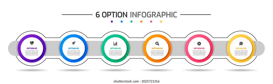 Vektorgrafik von Infografik-Elementdesign-Vorlagen mit Symbolen und 6 Optionen oder Schritten. Geeignet für Prozessdiagramm, Präsentationen, Workflow Layout, Banner, Flow Chart, Infografik.