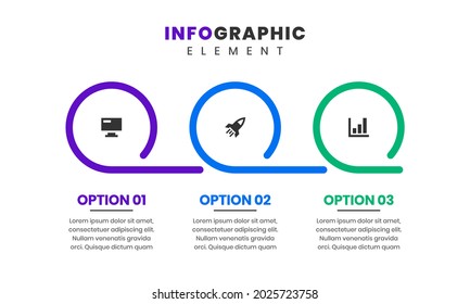 Gráfica vectorial de las plantillas de diseño de elementos infográficos con iconos y 3 opciones o pasos. Adecuado para Diagrama de Procesos, Presentaciones, Diseño de Flujo de Trabajo, Cartel, Gráfico de Flujo, Infografía.