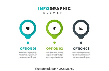 Vector Graphic of Infographic Element Design Templates with Icons and 3 Options or Steps. Suitable for Process Diagram, Presentations, Workflow Layout, Banner, Flow Chart, Infographic.