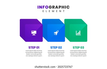 Vector Graphic of Infographic Element Design Templates with Icons and 3 Options or Steps. Suitable for Process Diagram, Presentations, Workflow Layout, Banner, Flow Chart, Infographic.