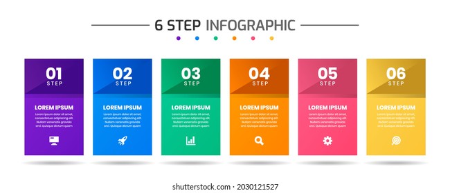 Gráfica vectorial de las plantillas de diseño de elementos infográficos con iconos y 6 opciones o pasos. Adecuado para Diagrama de Procesos, Presentaciones, Diseño de Flujo de Trabajo, Cartel, Gráfico de Flujo, Infografía.