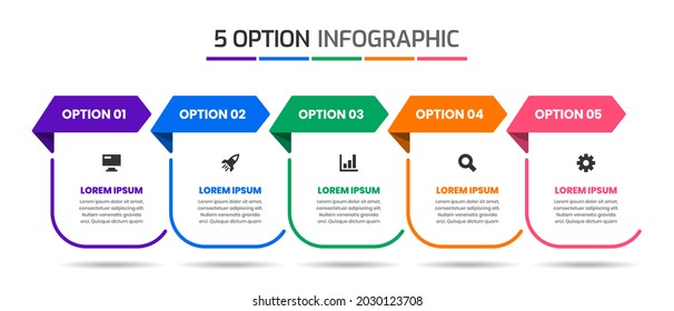 Vector Graphic of Infographic Element Design Templates with Icons and 5 Options or Steps. Suitable for Process Diagram, Presentations, Workflow Layout, Banner, Flow Chart, Infographic.