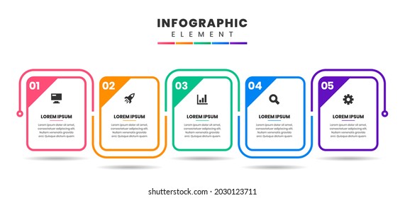 Vector Graphic of Infographic Element Design Templates with Icons and 5 Options or Steps. Suitable for Process Diagram, Presentations, Workflow Layout, Banner, Flow Chart, Infographic.