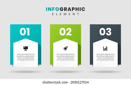 Vector Graphic of Infographic Element Design Templates with Icons and 3 Options or Steps. Suitable for Process Diagram, Presentations, Workflow Layout, Banner, Flow Chart, Infographic.
