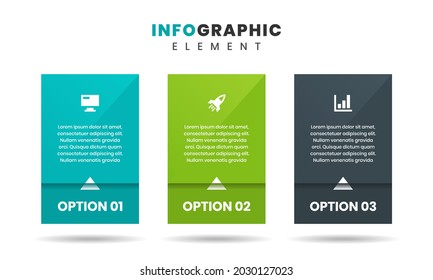 Vector Graphic of Infographic Element Design Templates with Icons and 3 Options or Steps. Suitable for Process Diagram, Presentations, Workflow Layout, Banner, Flow Chart, Infographic.