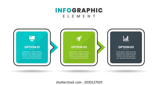 Vector Graphic of Infographic Element Design Templates with Icons and 3 Options or Steps. Suitable for Process Diagram, Presentations, Workflow Layout, Banner, Flow Chart, Infographic.