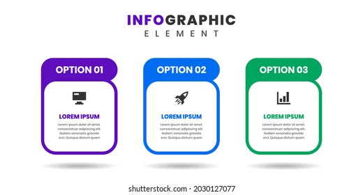 Vector Graphic of Infographic Element Design Templates with Icons and 3 Options or Steps. Suitable for Process Diagram, Presentations, Workflow Layout, Banner, Flow Chart, Infographic.