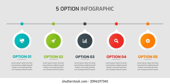 Vector Graphic of Infographic Element Design Templates with Icons and 5 Options. Suitable for Process Diagram, Presentations, Workflow Layout, Banner, Flow Chart, Infographic.