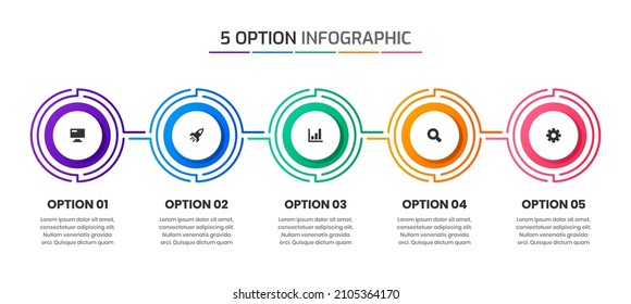 Vector Graphic of Infographic Element Design Templates with Icons and 5 Options or Steps. Suitable for Process Diagram, Presentations, Workflow Layout, Banner, Flow Chart, Infographic.