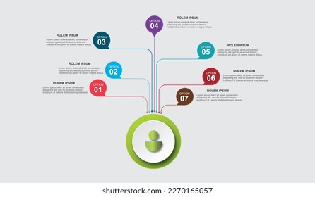 Vector Graphic Infographic Element Design Icon Templates with 7 Options or Steps. Can be used for Process Diagram, Presentations, Workflow Layout, Banner, Flow Chart, Infographic.