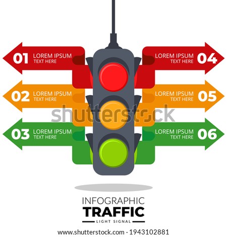 Vector Graphic Infographic traffic light signal with symbol in red, yellow, and green color. stop, warning, and go sign, perfect for cover presentation, campaign, and poster

