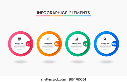 Vector Graphic of Infographics Elements Design Icon Templates with 4 Options or Steps. Suitable for Process Diagram, Presentations, Workflow Layout, Banner, Flow Chart, Infographic.