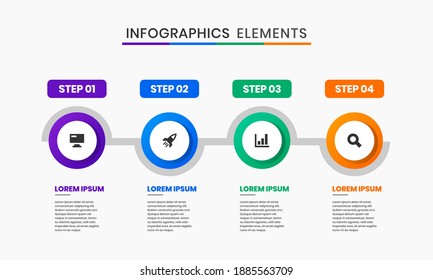 Vector Graphic of Infographics Elements Design Icon Templates with 4 Options or Steps. Suitable for Process Diagram, Presentations, Workflow Layout, Banner, Flow Chart, Infographic.
