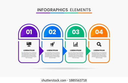 Vector Graphic of Infographics Elements Design Icon Templates with 4 Options or Steps. Suitable for Process Diagram, Presentations, Workflow Layout, Banner, Flow Chart, Infographic.