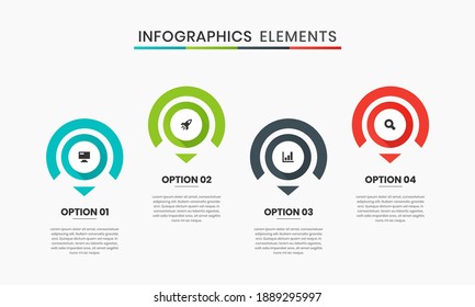 Vector Graphic of Infographics Elements Design Icon Templates with 4 Options or Steps. Suitable for Process Diagram, Presentations, Workflow Layout, Banner, Flow Chart, Infographic.
