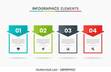 Vector Graphic of Infographics Elements Design Icon Templates with 4 Options or Steps. Suitable for Process Diagram, Presentations, Workflow Layout, Banner, Flow Chart, Infographic.
