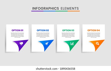 Gráfica vectorial de los elementos de infografía Diseñar plantillas de iconos con 4 opciones o pasos. Adecuado para Diagrama de Procesos, Presentaciones, Diseño de Flujo de Trabajo, Cartel, Gráfico de Flujo, Infografía.