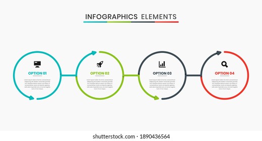 Vector Graphic of Infographics Elements Design Icon Templates with 4 Options or Steps. Suitable for Process Diagram, Presentations, Workflow Layout, Banner, Flow Chart, Infographic.