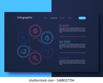 Infografías vectoriales gráficas. Plantilla para crear aplicaciones móviles, diseño de flujo de trabajo, diagrama, banner, diseño web, infografía de negocios. Vector de existencias