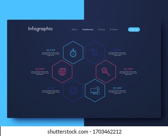 Infografías vectoriales gráficas. Plantilla para crear aplicaciones móviles, diseño de flujo de trabajo, diagrama, banner, diseño web, infografía de negocios. Vector de existencias